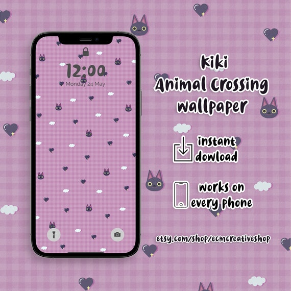 Kiki Animal Crossing Lock Screen Background - Witchy Cat Halloween Wallpaper for Smartphone - iPhone Android - Instant Download