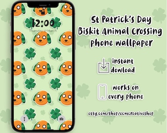 St Patrick's Day Lock Screen Background - Biskit Animal Crossing St Paddy's Day Wallpaper for Smartphone - iPhone Android iOS Widgets