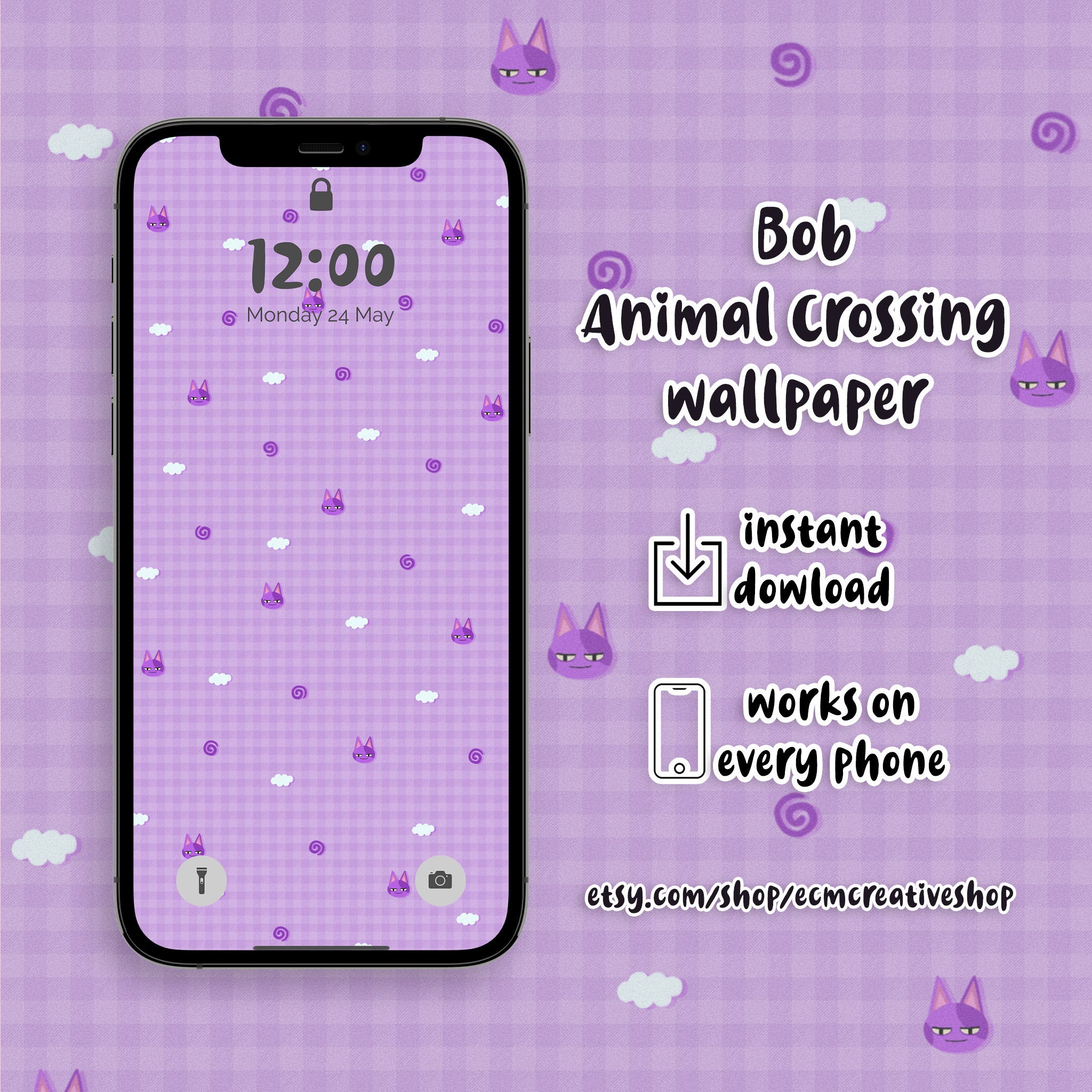 Bob Animal Crossing Lock Screen Background Purple Cat Digital Art