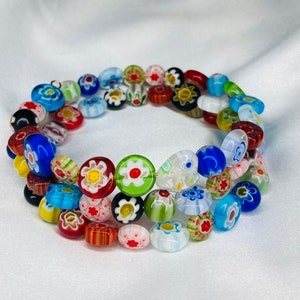 Memory Millefiori Glass Wraparound Bracelet / Italian Beads / Flower Beads