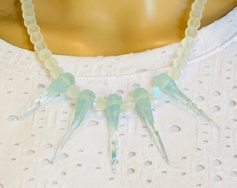 Pink, Blue or Clear Glass Icicles Ukraine Necklace / Frozen Winter Jewelry / Frosted Icicles / Glitter Moonstone Frost Wedding
