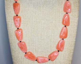 Creamsicle White Orange Peach Beaded Necklace / Purple Crystals / Halloween Dress-up Anytime Necklace / Long Statement