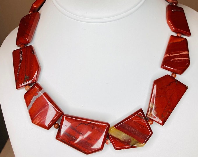 Poppy Jasper Necklace / Poppy Slab Stone / Chunky Necklace/ Etsy