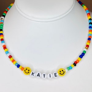 Kids or Adults Personalization Name Necklace / Seed Bead Necklace / Smile Face Necklace / Y2K necklace / Name Necklace / Choker
