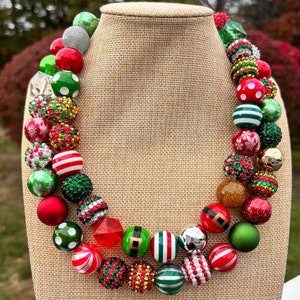 Updated Popular Christmas Fun Beaded Necklace / Single or Double Layered Christmas Flashy Big Shiny Sparkle Nostalgic Whimsical Rhinestone