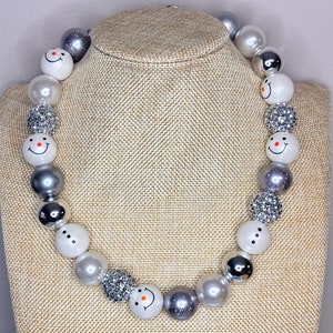 Chunky Schneemann Halskette / Weiß Silber Strass / Chunky Bubble Gum Halskette / Bling Sparkle