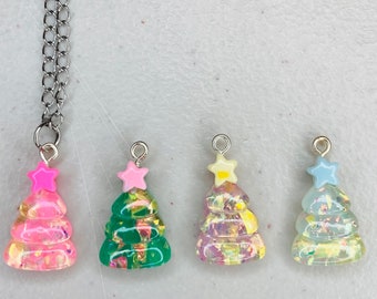 Glitter Christmas Tree Necklace / Pink Christmas Tree / Blue Christmas Tree / Purple Christmas Tree / Green Christmas Tree Necklace