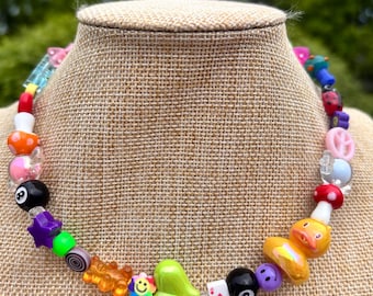 Personalize Y2K Beaded Necklace / Big Duck Playing Card Mushroom Hearts Eight Balls Ladybug