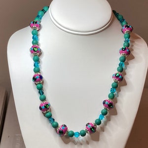 Indonesia Beads / Purple, Blue, Green, Metal Round Beaded Necklace/ Ethnic Culture / Fancy Bead Necklace / Big Necklaces for Women
