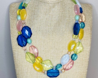 Spring Summer Chunky Necklace / Colorful Statement / Pastel Beaded Necklace / Big Chunky Choker Collar Statement / Big Necklaces for Women