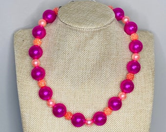 Bright Hot Pink Magenta Chunky Necklace / Bright Neon Orange and Hot Pink / Bubble Gum / Fashion Statement / Big Necklaces for Women