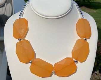 Chunky Orange Statement Necklace / Tangerine Statement Necklace / Big Orange Beaded / Woman's Beaded Necklace / Big Necklaces for Women