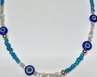 Evil Eye Necklace / Blue Evil Eye Necklace / Evil Eye Jewelry / Beaded Evil Eye / Evil Eye Choker / Evil Eye Jewelry / Trendy Funky Necklace