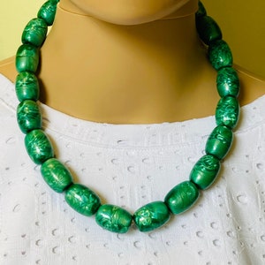 Green Barrel Opaque Beaded Necklace for Women / Acrylic Beaded / Statement Necklace / Single Strand /