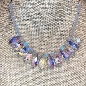 Water Drop Crystal Bead Necklace / Chunky Crystal / Statement Necklace / Moonstone Beads Necklace / Chandelier Shimmer Sparkle