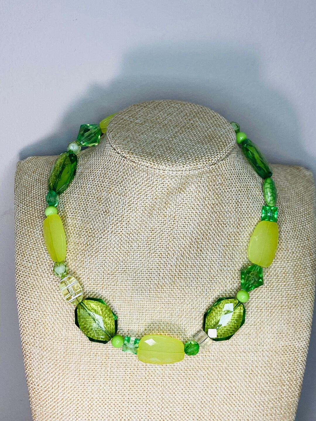 【TATIANA】Apink銀紙着用★Green Mix Coin Beads Necklace Chunky Green Necklace for Her / Green Statement Necklace