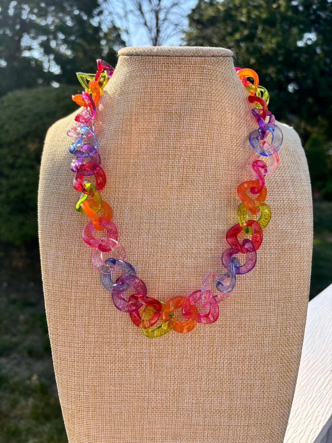 Chunky Colorful Multicolor Chain Link Necklace / Oval Links / Summer ...