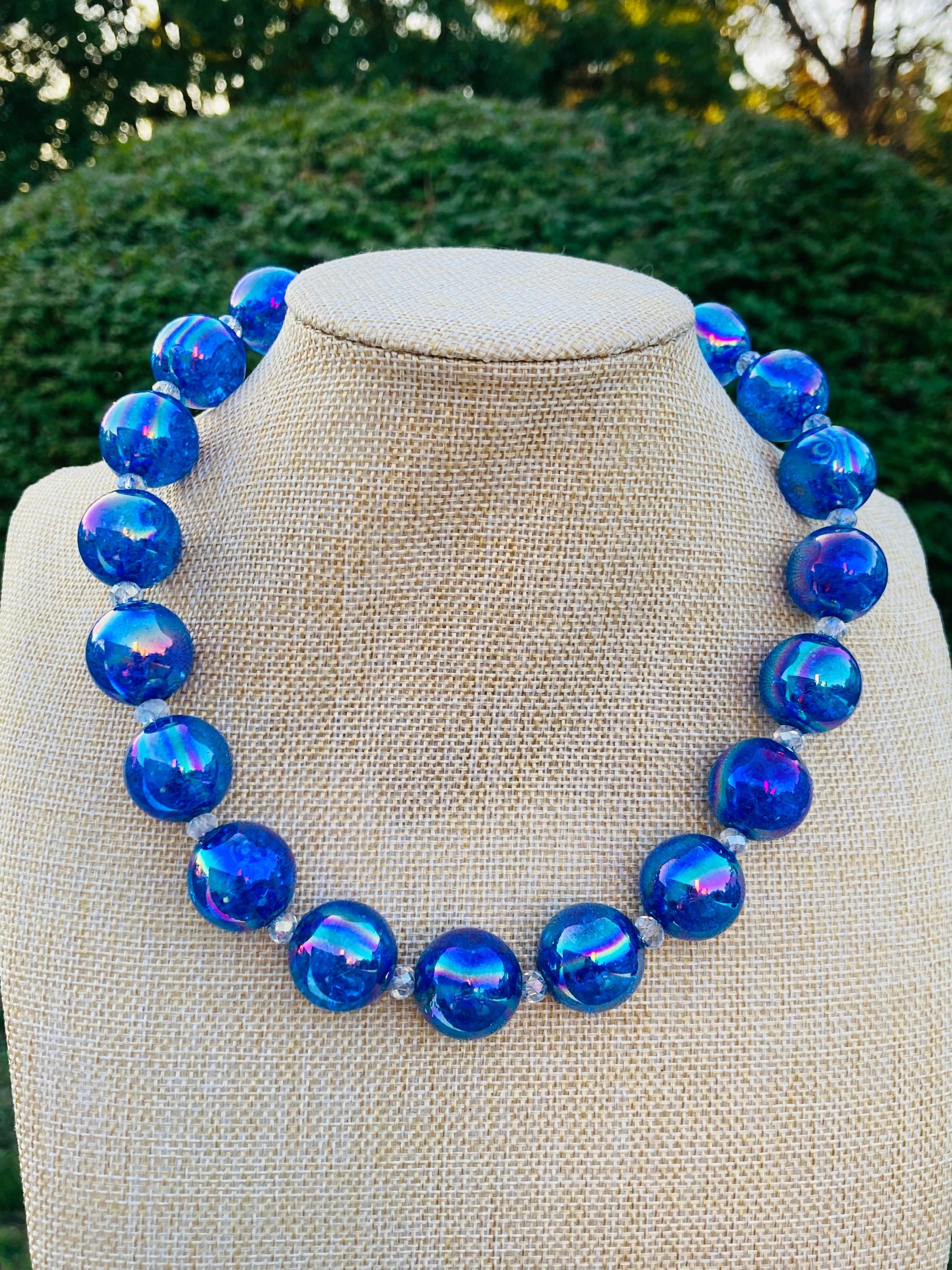 ◇Primaute◇ BLUE BEADS CRYSTAL NECKLACE swarovsky-light-blue-crystal-