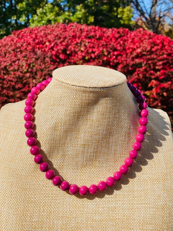 Classic Single Strand Purple Pink Czech Opaque Beaded Necklace Magenta Round Beads Magenta Statement Necklace Etsy