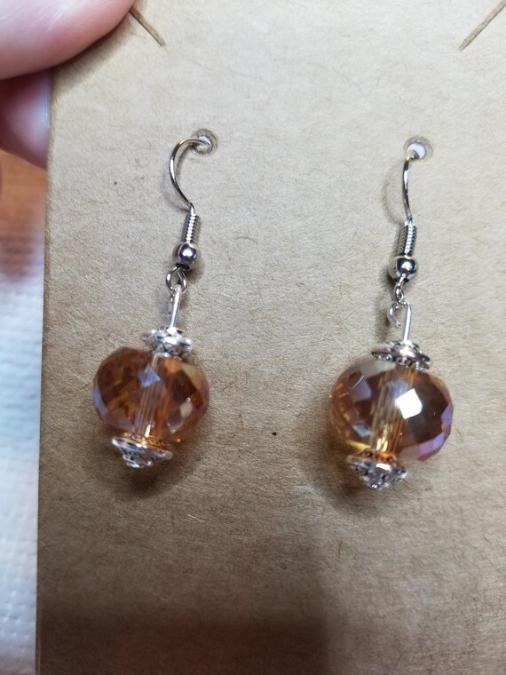 Amber Glass with Silver Plated Spacer Earrings | Etsy