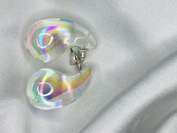 Iridescent drop earrings discount