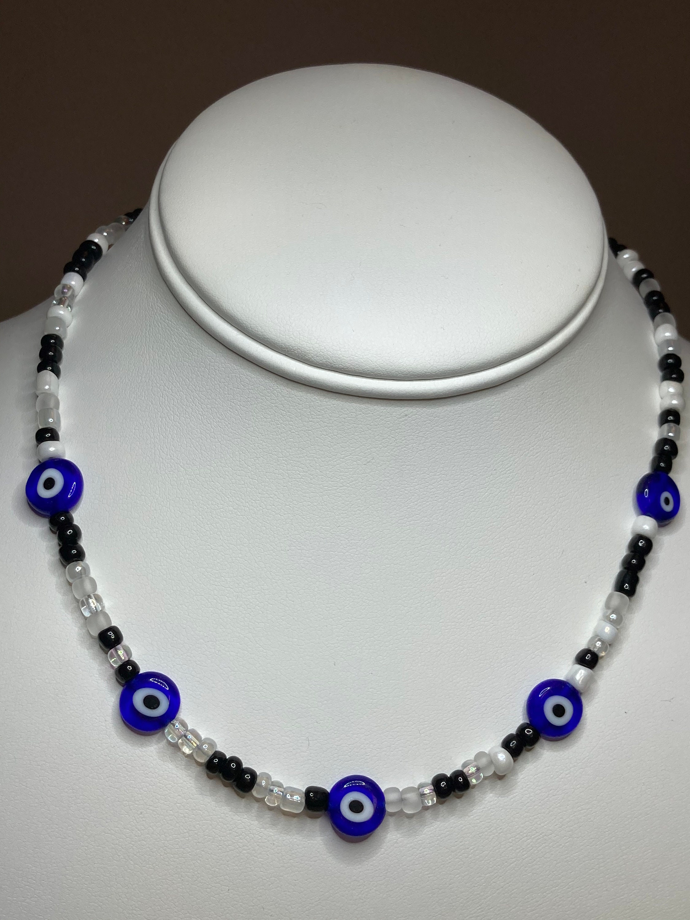 Blue Evil Eye Necklace / Seed Bead Evil Eye Necklace / Beaded Etsy
