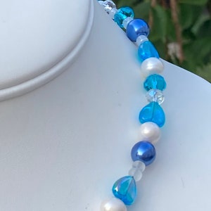 Blueberry Pearl Necklace / Blue Heart Necklace / Y2K Necklace ...