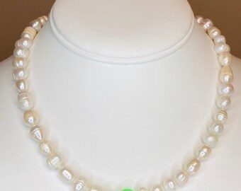 【kindababy】green middle pearl necklace〜ネックレス★2021SS Shiny - Pearl Necklace, Green Gem Pearl Necklace, Green