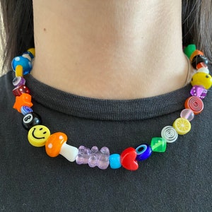 Y2K Necklace / Mismatch Necklace / Mushroom / Smiley Face / Freshwater Pearls / Fruit / Funky Necklace / 90s nostalgia / 90s Charm Necklace