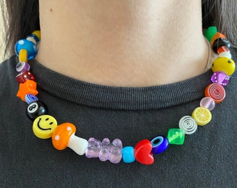 Y2K Necklace / Mismatch Necklace / Mushroom / Smiley Face / Freshwater Pearls / Fruit / Funky Necklace / 90s nostalgia / 90s Charm Necklace