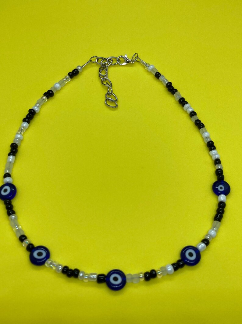 Blue Evil Eye Necklace / Seed Bead Evil Eye Necklace / Beaded Etsy