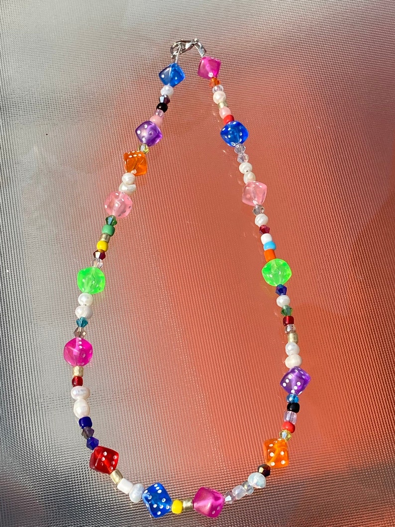 Dice Necklace / Y2K Beaded Necklace / Freshwater Pearl / Etsy