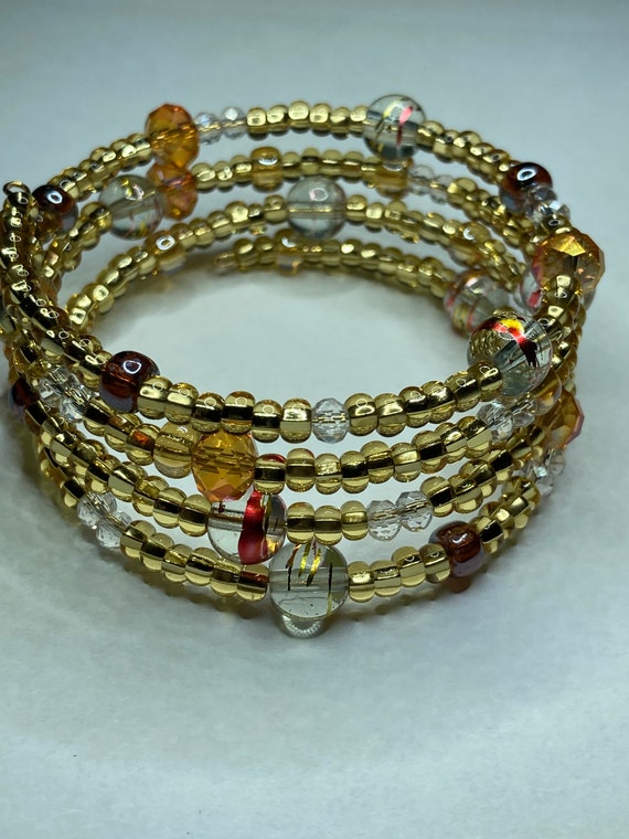 Champagne Beaded Bracelet Gold Beaded Bracelet Czech Glass Bracelet Champagne Seed Beads Gold Seed Bead Bracelet