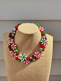 Christmas Peppermint Candy Necklace / Green Silver Gold Red / Holiday Jewelry / Fun Nostalgic Party Kids Adults Whimsical Retro Rhinestone