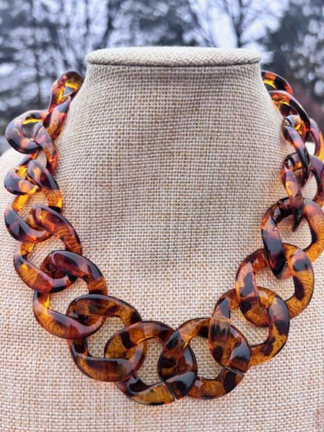Brown Tortoise Link Necklace / Chunky Chain Link Statement Necklace - Etsy