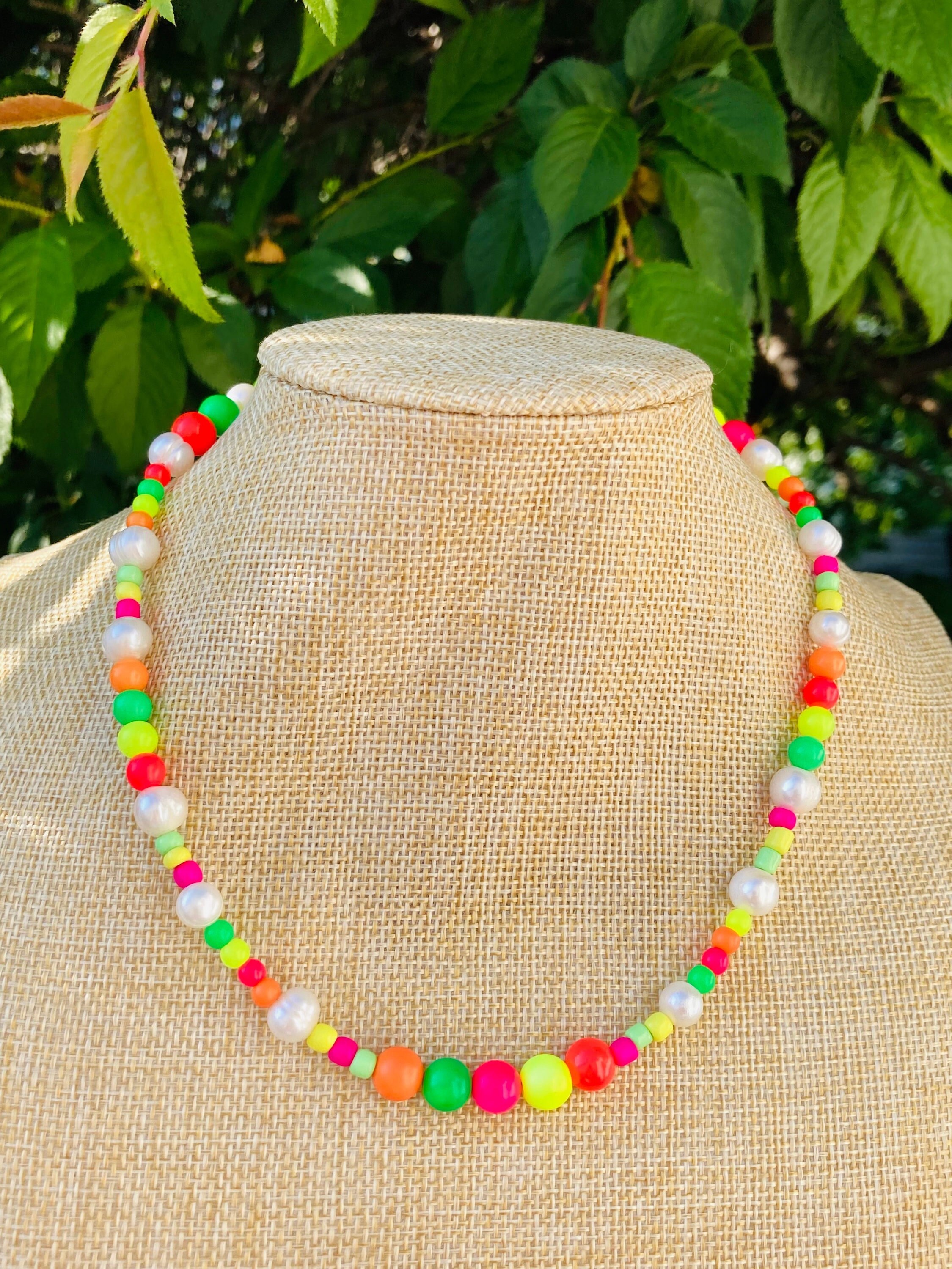Neon Beaded Necklace / Pearls Necklace / Y2K Beaded /