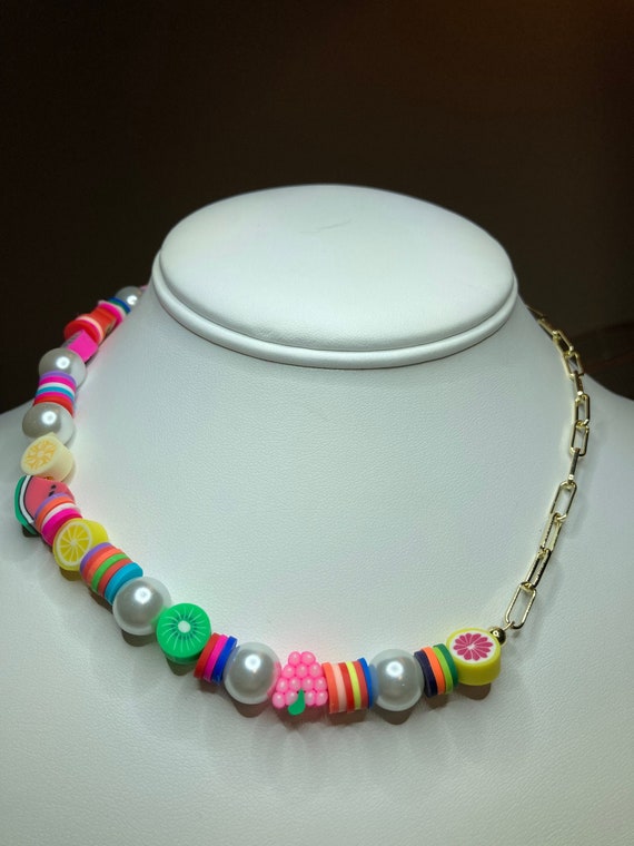 Two-way Split Necklace Fruit Beaded Necklace / 14K Paper Clip 