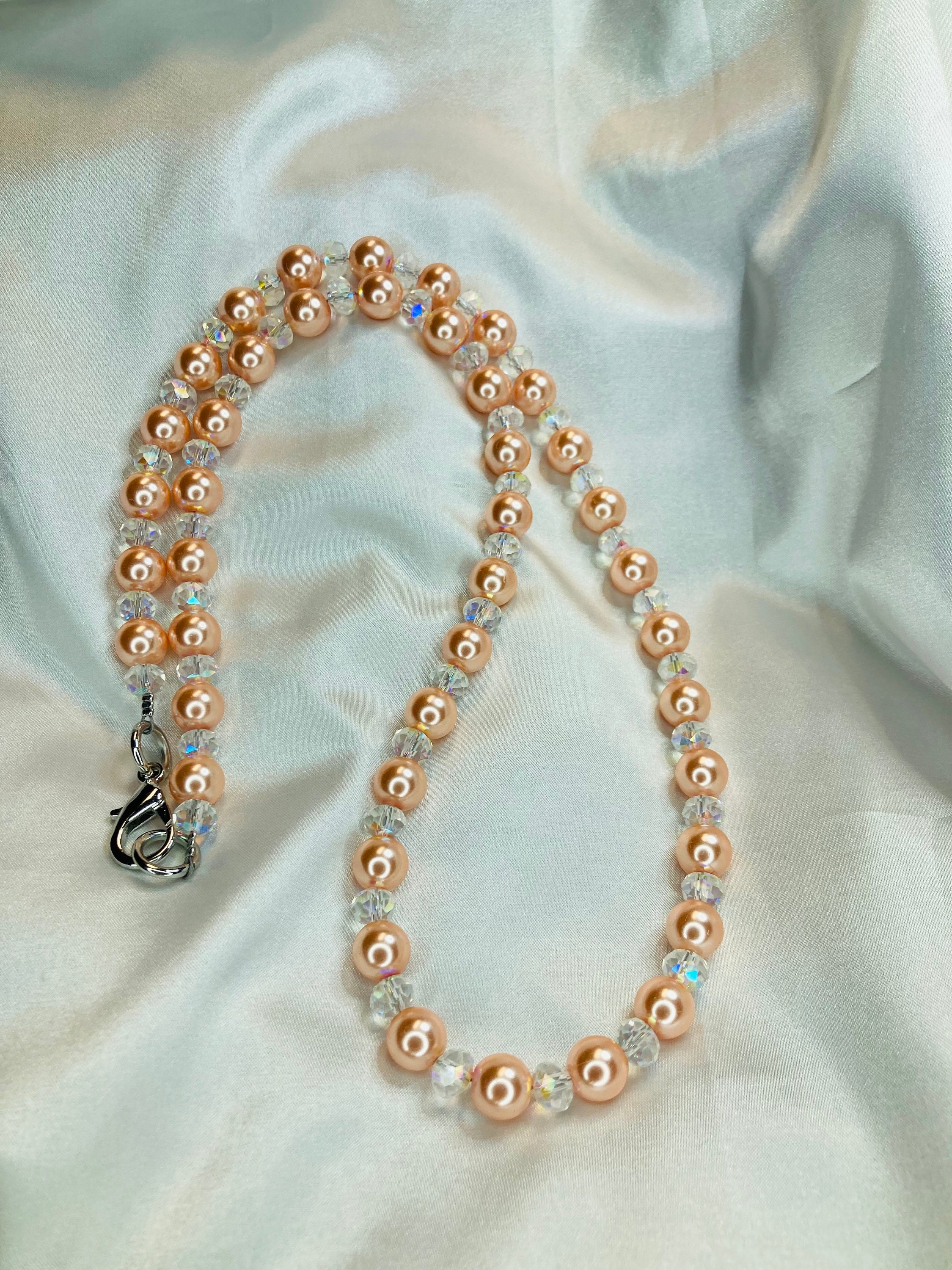 Cultured Freshwater Pearl and Glass Beaded Necklace - Glowing Coins in  Peach