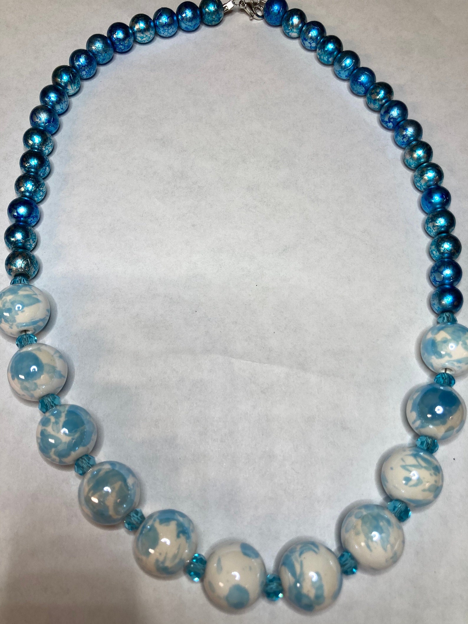 White and Blue Beaded Necklace / White and Blue Big Beaded Etsy