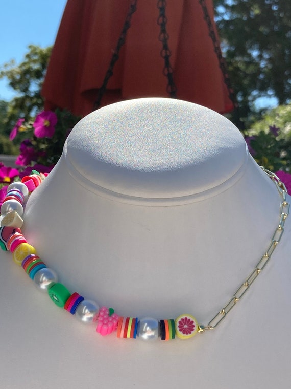Two-way Split Necklace Fruit Beaded Necklace / 14K Paper Clip 