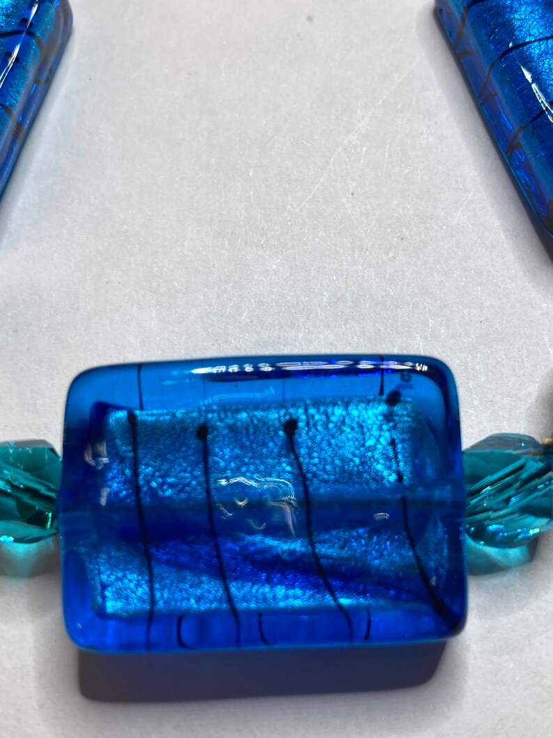 Blue Glass Rectangle Bead Blue Glass Bracelet Blue Rectangle Bracelet Bronze Bead Bracelet
