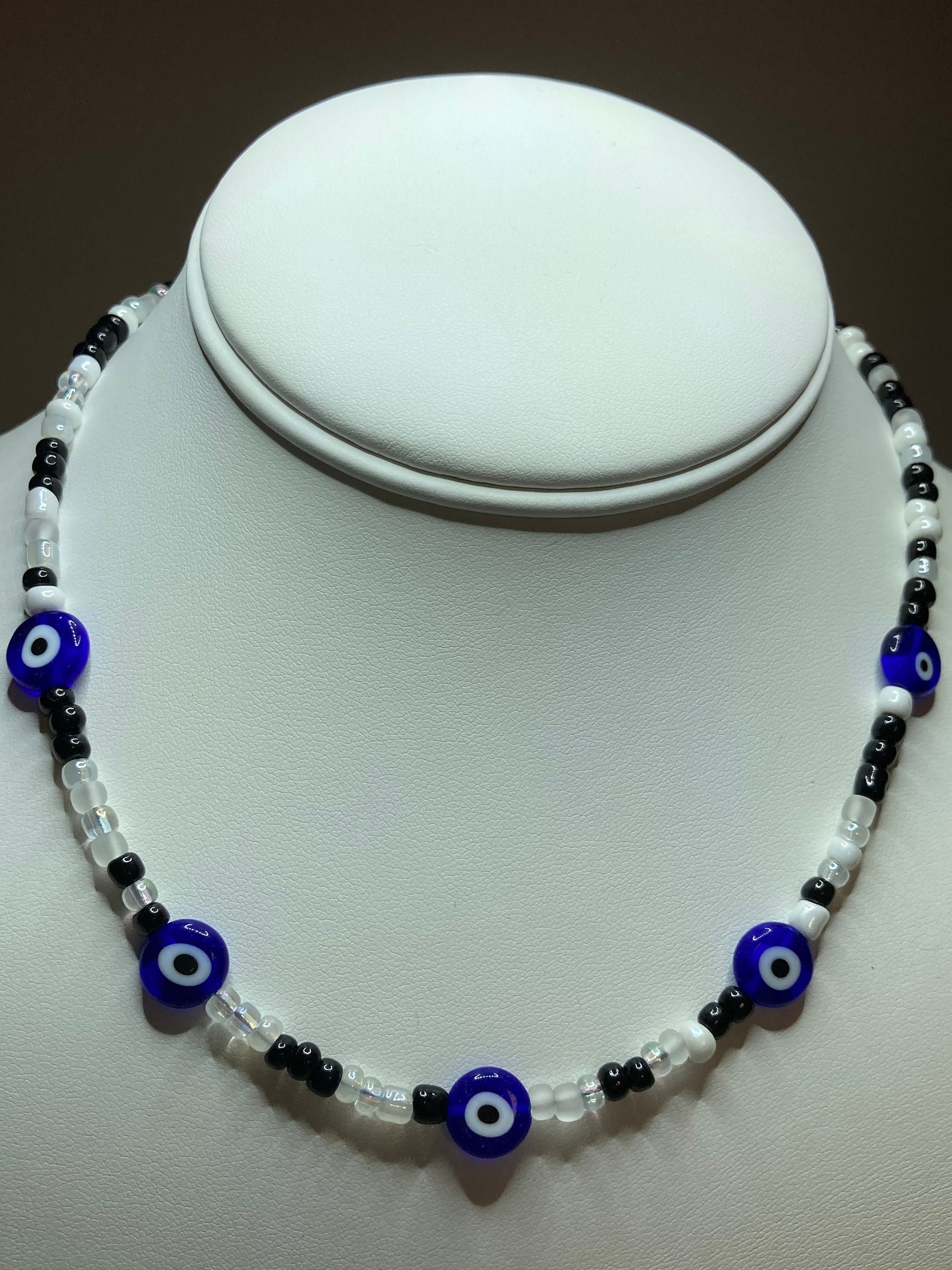 Blue Evil Eye Necklace / Seed Bead Evil Eye Necklace / Beaded Etsy