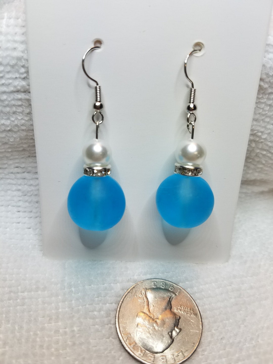 Blue Glass Earrings / Sea Glass Earrings / Sea Blue Glass Bead With Glass Pearl Earrings - Etsy