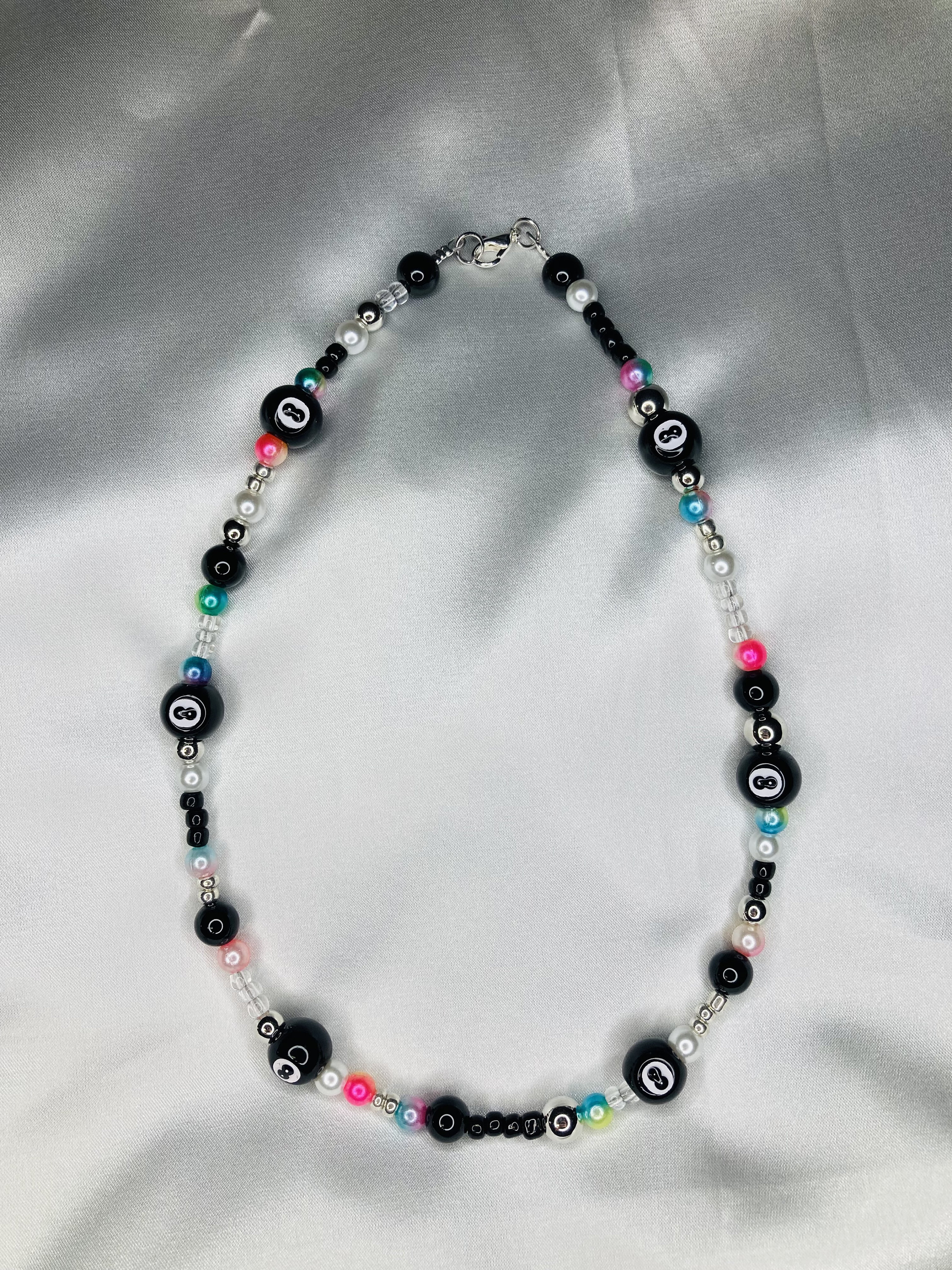 ☆【BLACKPURPLE】☆8mm Little Pearl Ball Chain Necklac.e☆ Titanium Necklace with Big Black Pearl Pendant | Nonita Jewelry