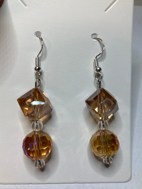 Amber/Gold Large Mixed Glass Beads Earrings with Silver | Etsy