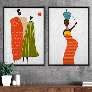 African Woman Portrait, Abstract People African Art, Mid-Century Silhouette Wall Art, Multicultural Home Canvas Decor, Afro-American Art