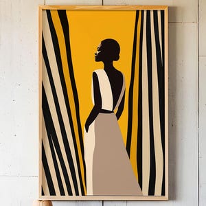 Boho African Woman Art Print: Afro Silhouette, Abstract Decor, Afrocentric Art