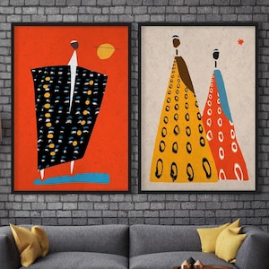 Black African Abstract Art Print Set, African Family Portrait Diptych, Ethnic Artwork Collage, Abstract Afro Wall Decor, Colors of Africa