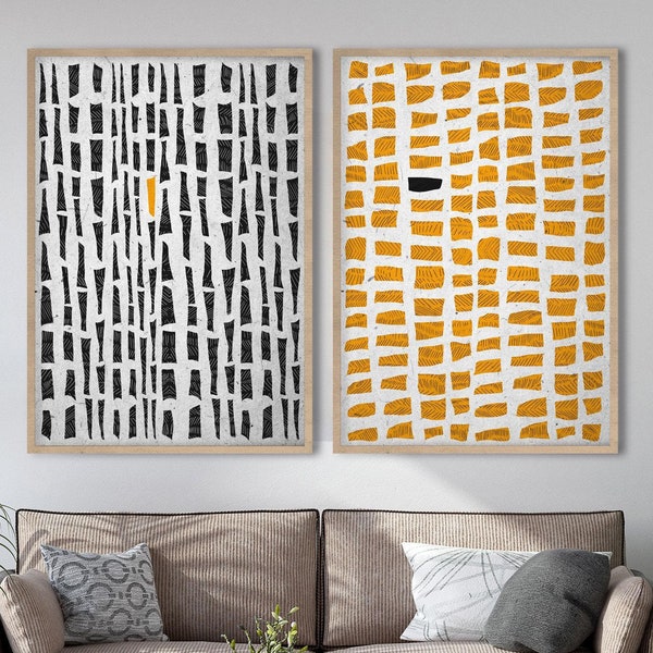 Black Yellow Abstract Prints, Minimalist Wall Art, Contemporary Poster Collage, Ethnic Abstract Modern Afro Pattern Set, Ethnic Abstraction