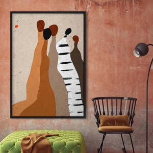 Abstract Ethnic Family Portrait, Tribal Abstraction, African Contemporary Artwork, Afro Motive Conceptual Poster, Minimalist Illustration